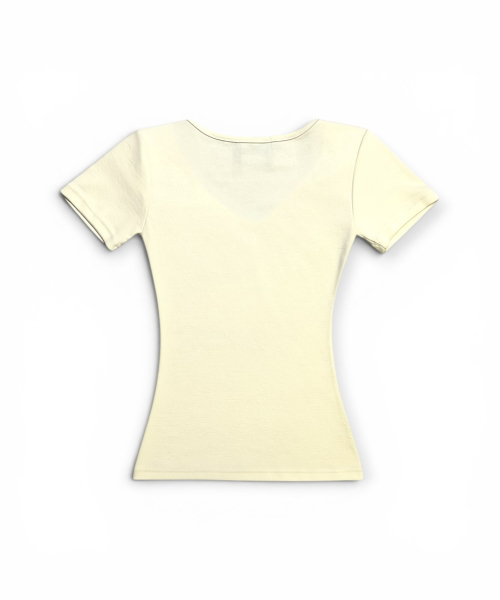 BORN SLIPPY（ボーンスリッピー）の「クリスタルライン VネックシャーリングTシャツ（イエロー）（Tシャツ/カットソー・レディース・その他・FREE）」の2枚目の写真