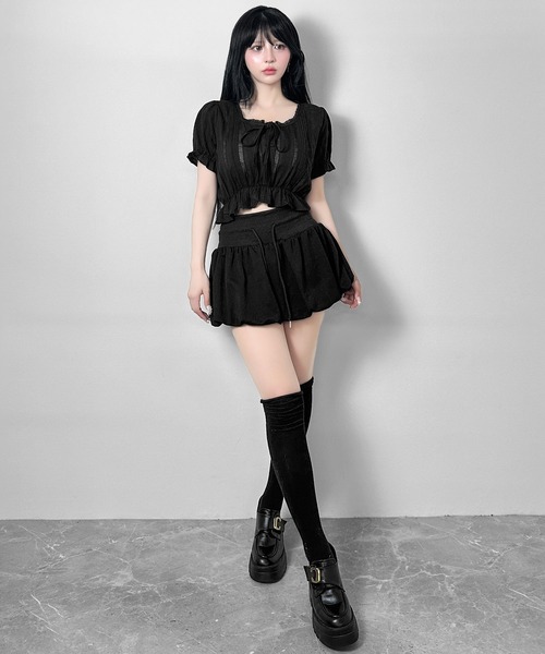FOLLOWIN(フォロウィン)の「レースリボンショート丈パフスリーブブラウス(シャツ/ブラウス・レディース・ホワイト/ブラック・FREE)」の16枚目の写真