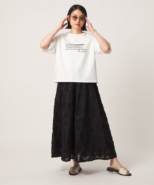 A DAY IN THE LIFE UNITED ARROWS（アデイインザライフユナイテッドアローズ）の「シルケット天竺 エンブロイダリー Tシャツ ‐UVカット・接触冷感‐＜A DAY IN THE LIFE＞（Tシャツ/カットソー・レディース・ライトグレー/オフホワイト/モカ/ネイビー・FREE）」の6枚目の写真