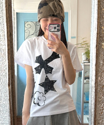 クロスフラワースタッズ半袖Tシャツホワイト