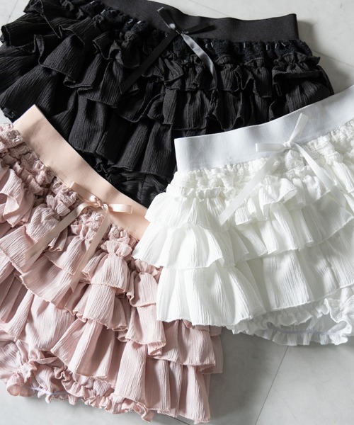 me+em select(ミームセレクト)の「【 3color 】リボンフリルミニショートパンツ / ribbon frill mini short pants(その他パンツ・レディース・ホワイト/ブラック/ピンク・FREE)」の4枚目の写真