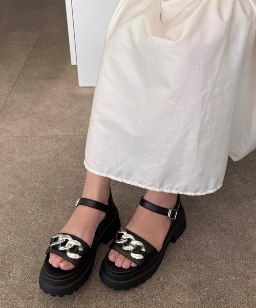 shopnikoniko(ショップニコニコ)の「チェーンベルト ストラップサンダル 厚底 日本製 本革 レザー(サンダル・レディース・ピンク/ブラック/アイボリー・M/LL/S/SS/L)」の22枚目の写真