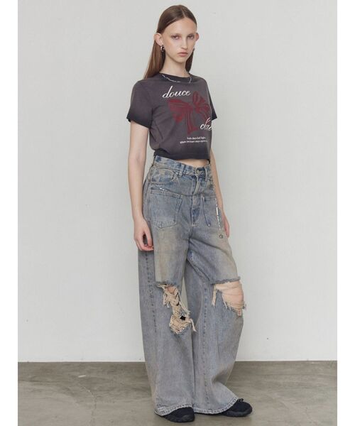 EMODA（エモダ）の「ルーズリップドジーンズ（デニムパンツ・レディース・ライトブルー/ブラック・MEDIUM/SMALL）」の14枚目の写真