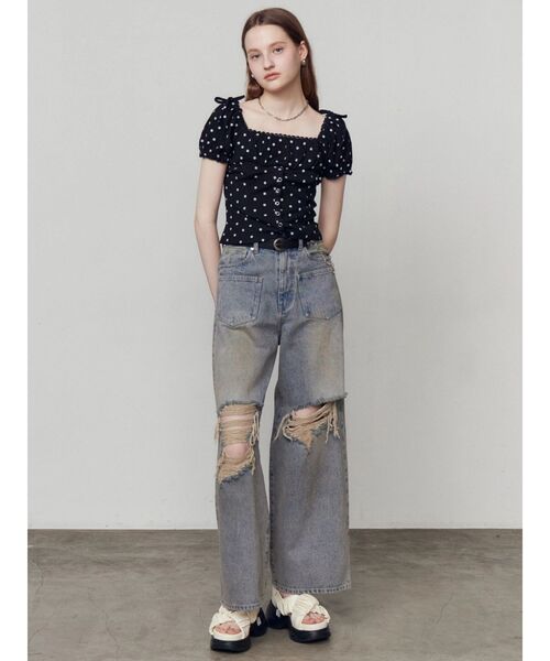 EMODA（エモダ）の「ルーズリップドジーンズ（デニムパンツ・レディース・ライトブルー/ブラック・MEDIUM/SMALL）」の15枚目の写真