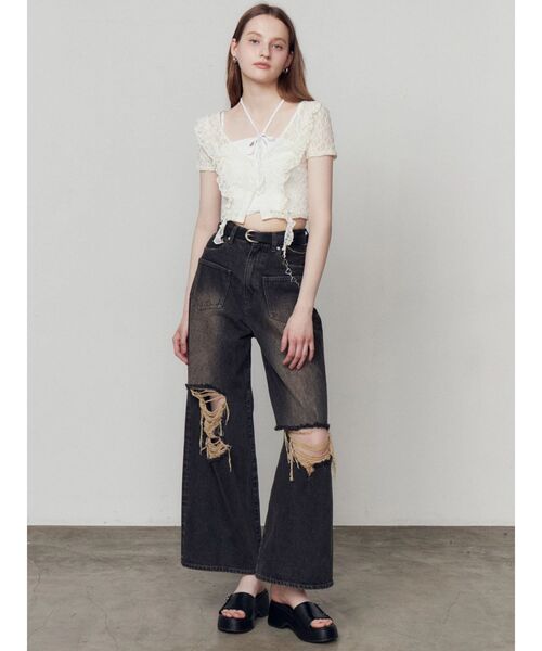 EMODA(エモダ)の「ルーズリップドジーンズ(デニムパンツ・レディース・ライトブルー/ブラック・MEDIUM/SMALL)」の4枚目の写真