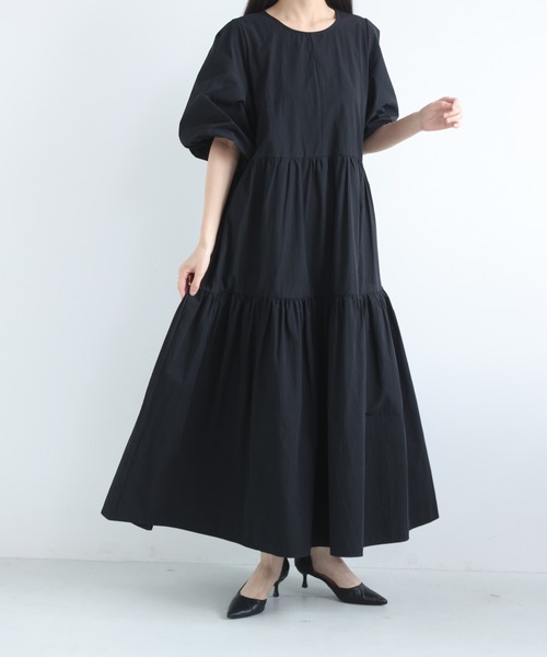 MAISON DE THERESE(メゾン ド テレーズ)の「レディース カジュアル ロングワンピース 丸首 切替デザイン ウエスト紐マーク(ワンピース・レディース・Black/Beige/BROWN・FREE)」の1枚目の写真