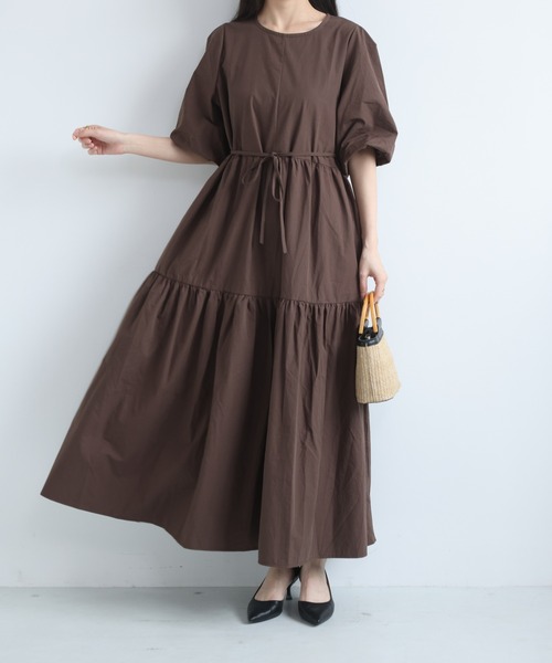 MAISON DE THERESE(メゾン ド テレーズ)の「レディース カジュアル ロングワンピース 丸首 切替デザイン ウエスト紐マーク(ワンピース・レディース・Black/Beige/BROWN・FREE)」の3枚目の写真