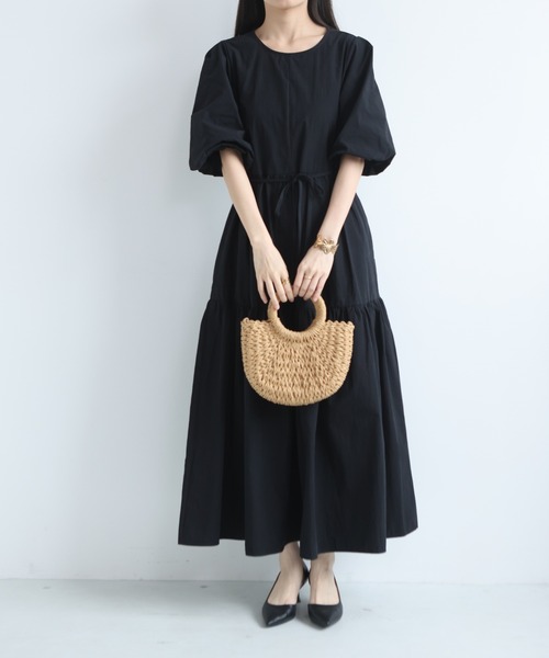 MAISON DE THERESE(メゾン ド テレーズ)の「レディース カジュアル ロングワンピース 丸首 切替デザイン ウエスト紐マーク(ワンピース・レディース・Black/Beige/BROWN・FREE)」の4枚目の写真