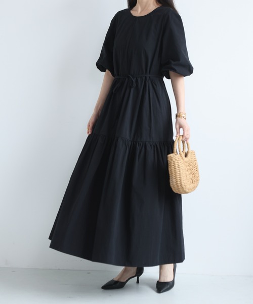 MAISON DE THERESE(メゾン ド テレーズ)の「レディース カジュアル ロングワンピース 丸首 切替デザイン ウエスト紐マーク(ワンピース・レディース・Black/Beige/BROWN・FREE)」の5枚目の写真