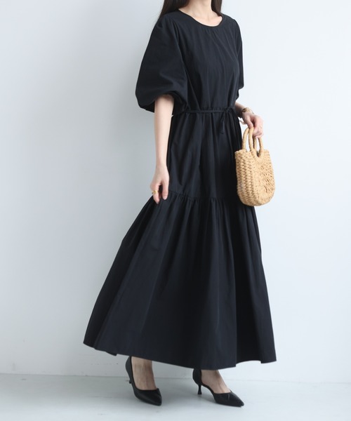 MAISON DE THERESE(メゾン ド テレーズ)の「レディース カジュアル ロングワンピース 丸首 切替デザイン ウエスト紐マーク(ワンピース・レディース・Black/Beige/BROWN・FREE)」の6枚目の写真