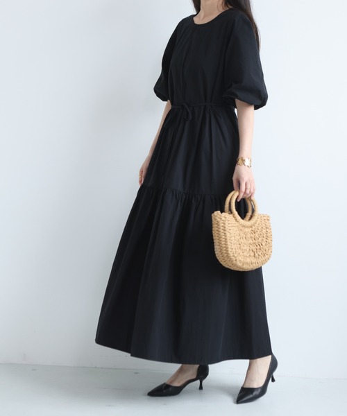 MAISON DE THERESE(メゾン ド テレーズ)の「レディース カジュアル ロングワンピース 丸首 切替デザイン ウエスト紐マーク(ワンピース・レディース・Black/Beige/BROWN・FREE)」の8枚目の写真