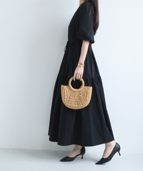 MAISON DE THERESE(メゾン ド テレーズ)の「レディース カジュアル ロングワンピース 丸首 切替デザイン ウエスト紐マーク(ワンピース・レディース・Black/Beige/BROWN・FREE)」の9枚目の写真