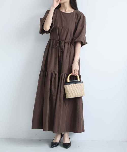 MAISON DE THERESE(メゾン ド テレーズ)の「レディース カジュアル ロングワンピース 丸首 切替デザイン ウエスト紐マーク(ワンピース・レディース・Black/Beige/BROWN・FREE)」の13枚目の写真