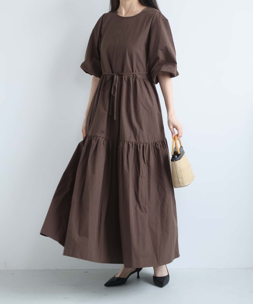 MAISON DE THERESE(メゾン ド テレーズ)の「レディース カジュアル ロングワンピース 丸首 切替デザイン ウエスト紐マーク(ワンピース・レディース・Black/Beige/BROWN・FREE)」の14枚目の写真