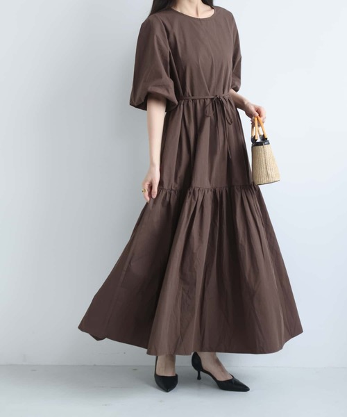 MAISON DE THERESE(メゾン ド テレーズ)の「レディース カジュアル ロングワンピース 丸首 切替デザイン ウエスト紐マーク(ワンピース・レディース・Black/Beige/BROWN・FREE)」の15枚目の写真