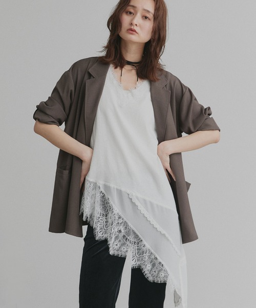 ad thie(アドティエ)の「レース ヘム ノースリーブ チュニック トップス(Tシャツ/カットソー・レディース・オフホワイト/ブラック・FREE)」の2枚目の写真