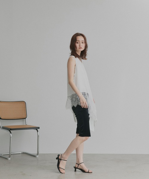 ad thie(アドティエ)の「レース ヘム ノースリーブ チュニック トップス(Tシャツ/カットソー・レディース・オフホワイト/ブラック・FREE)」の5枚目の写真
