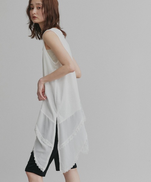 ad thie(アドティエ)の「レース ヘム ノースリーブ チュニック トップス(Tシャツ/カットソー・レディース・オフホワイト/ブラック・FREE)」の7枚目の写真