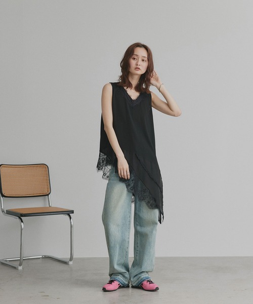 ad thie(アドティエ)の「レース ヘム ノースリーブ チュニック トップス(Tシャツ/カットソー・レディース・オフホワイト/ブラック・FREE)」の12枚目の写真