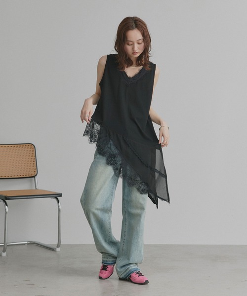 ad thie(アドティエ)の「レース ヘム ノースリーブ チュニック トップス(Tシャツ/カットソー・レディース・オフホワイト/ブラック・FREE)」の14枚目の写真