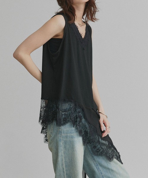 ad thie(アドティエ)の「レース ヘム ノースリーブ チュニック トップス(Tシャツ/カットソー・レディース・オフホワイト/ブラック・FREE)」の15枚目の写真