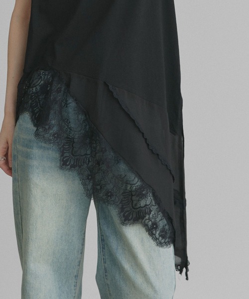 ad thie(アドティエ)の「レース ヘム ノースリーブ チュニック トップス(Tシャツ/カットソー・レディース・オフホワイト/ブラック・FREE)」の18枚目の写真