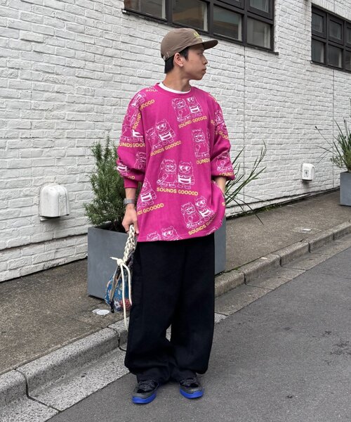 SOUNDSGOOOOD（サウンズグッド）の「【SOUNDS GOOOD】モンスター総柄ワッフルプリントロンTEE（Tシャツ/カットソー・メンズ・オフホワイト/ブラック/ピンク・ONE SIZE）」の6枚目の写真