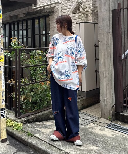 SOUNDSGOOOOD（サウンズグッド）の「【SOUNDS GOOOD】モンスター総柄ワッフルプリントロンTEE（Tシャツ/カットソー・メンズ・オフホワイト/ブラック/ピンク・ONE SIZE）」の12枚目の写真