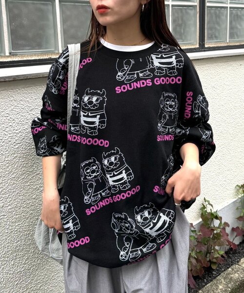SOUNDSGOOOOD（サウンズグッド）の「【SOUNDS GOOOD】モンスター総柄ワッフルプリントロンTEE（Tシャツ/カットソー・メンズ・オフホワイト/ブラック/ピンク・ONE SIZE）」の15枚目の写真