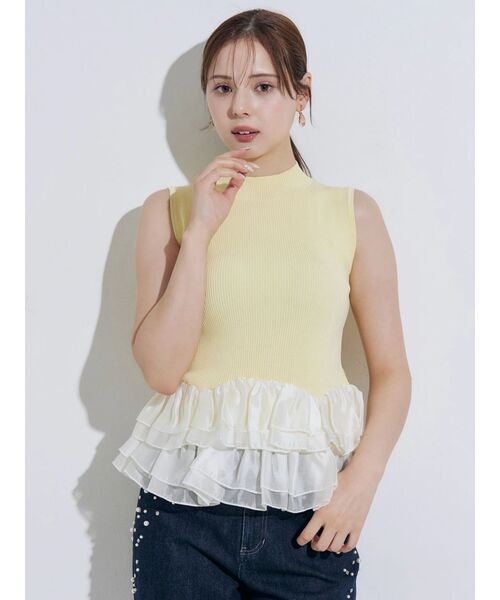 MERCURYDUO(マーキュリーデュオ)の「異素材ペプラムニット(ニット/セーター・レディース・イエロー/アイボリー/ネイビー・FREE)」の3枚目の写真