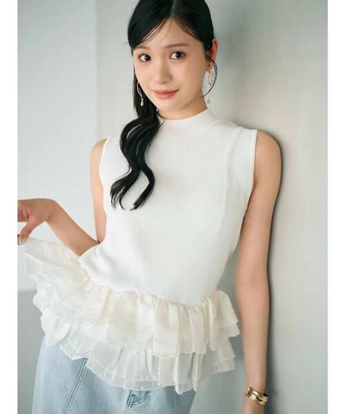MERCURYDUO(マーキュリーデュオ)の「異素材ペプラムニット(ニット/セーター・レディース・イエロー/アイボリー/ネイビー・FREE)」の4枚目の写真