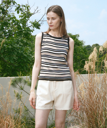 Summer Striped Round Neck Sleeveless Knit (black)