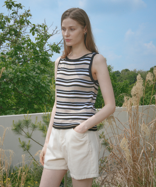 VLETI（ブレッティ）の「Summer Striped Round Neck Sleeveless Knit (black)（Tシャツ/カットソー・レディース・ブラック・FREE）」の2枚目の写真