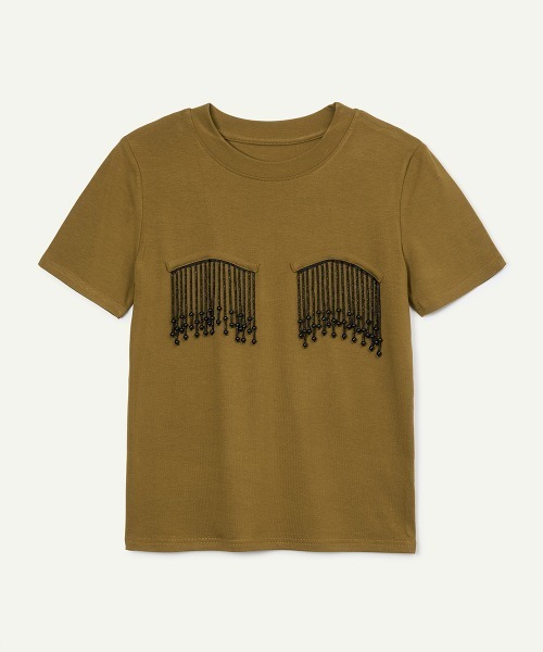 leinwande(ラインヴァンド)の「【leinwande】26AW新作 Beads Fringe T-shirt / ビーズフリンジTシャツ(Tシャツ/カットソー・レディース・GRAY/Navy/Mustard・ONE SIZE)」の3枚目の写真