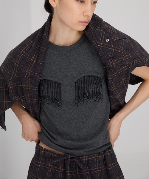 leinwande(ラインヴァンド)の「【leinwande】26AW新作 Beads Fringe T-shirt / ビーズフリンジTシャツ(Tシャツ/カットソー・レディース・GRAY/Navy/Mustard・ONE SIZE)」の11枚目の写真
