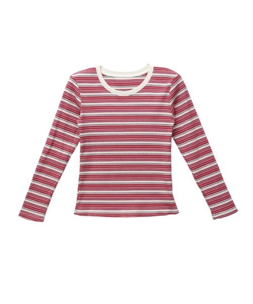 CLOTHY(クロシィ)の「【一枚でサマになる着映えアイテム】リブテレコ ボーダー トップス ロンT 秋服(Tシャツ/カットソー・レディース・アイボリー/オフホワイト/ブラウン系/ピンク系/グレー系/ブルー系・FREE)」の18枚目の写真
