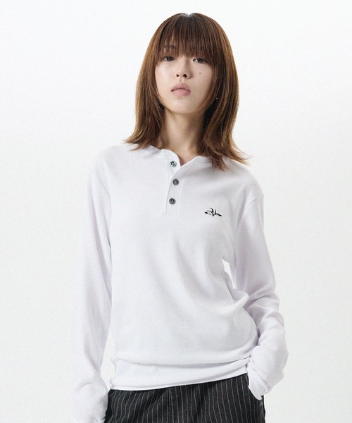 MSG(エムエスジー)の「ワンポイントヘンリーネックリブカットソー 長袖(Tシャツ/カットソー・メンズ・杢グレー/ブラック系/ブラック/ホワイト・S/M/L/XL)」の5枚目の写真