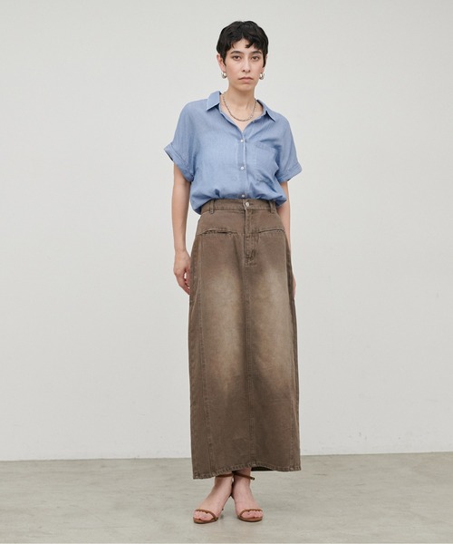 LARUTA(ラルータ)の「【LARUTA】コットンボイルシアーデニム半袖シャツ(シャツ/ブラウス・レディース・ブルー/ブラック/サックスブルー・MEDIUM)」の16枚目の写真