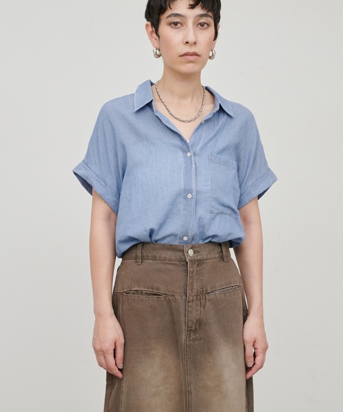 LARUTA(ラルータ)の「【LARUTA】コットンボイルシアーデニム半袖シャツ(シャツ/ブラウス・レディース・ブルー/ブラック/サックスブルー・MEDIUM)」の12枚目の写真