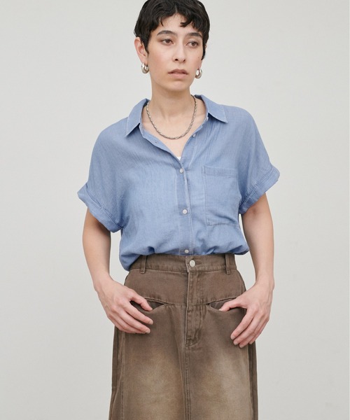 LARUTA(ラルータ)の「【LARUTA】コットンボイルシアーデニム半袖シャツ(シャツ/ブラウス・レディース・ブルー/ブラック/サックスブルー・MEDIUM)」の13枚目の写真