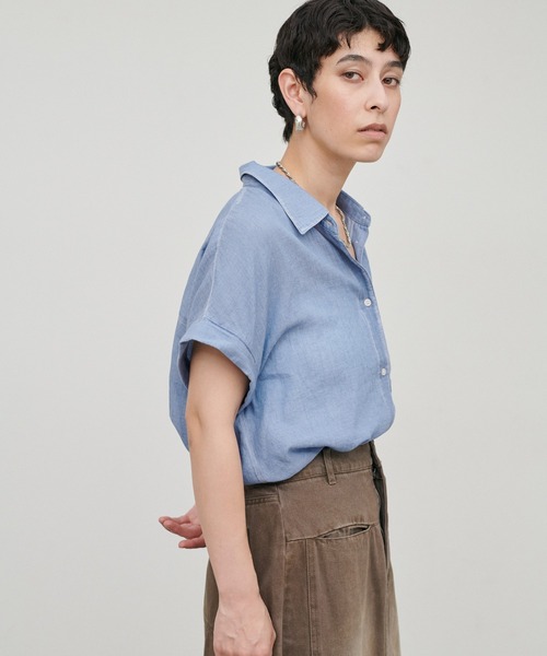 LARUTA(ラルータ)の「【LARUTA】コットンボイルシアーデニム半袖シャツ(シャツ/ブラウス・レディース・ブルー/ブラック/サックスブルー・MEDIUM)」の14枚目の写真