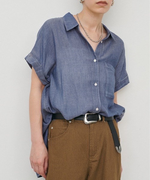 LARUTA(ラルータ)の「【LARUTA】コットンボイルシアーデニム半袖シャツ(シャツ/ブラウス・レディース・ブルー/ブラック/サックスブルー・MEDIUM)」の18枚目の写真