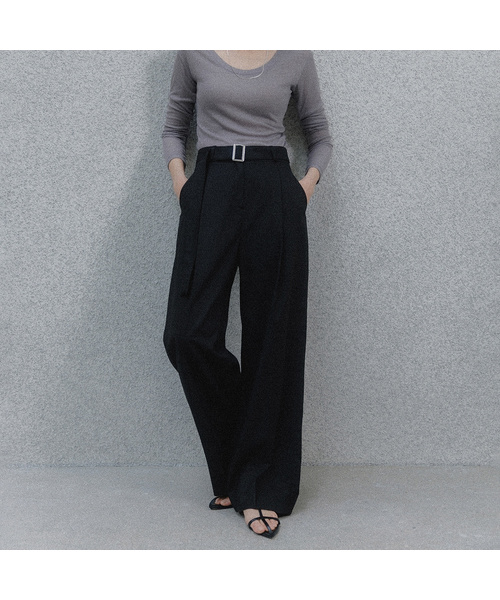 MEMUA（メムア）の「リファインドベルトワイドスラックス（スラックス・レディース・ブラック/ベージュ・SMALL/MEDIUM/LARGE）」の2枚目の写真