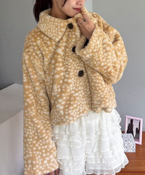 CIAOPANIC(チャオパニック)の「【2サイズ展開】アソートバンビ柄ファージャケット(ブルゾン・レディース・ブラウン/ベージュ系その他/ブラウン系その他/キャメル/ベージュ・1/0)」の12枚目の写真