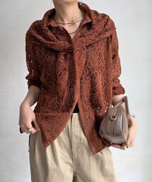 スカーフ付フロッキーレースシャツ