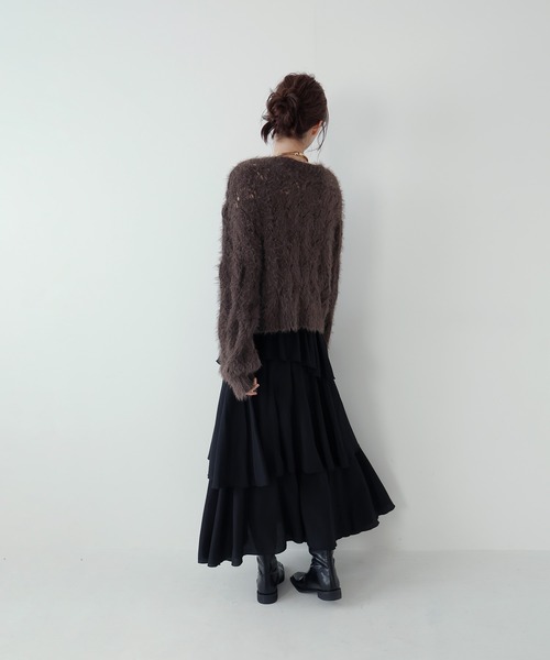 AMUU. PRECIEUSE(アムープレシューズ)の「モールフェザー透かし編みニット(ニット/セーター・レディース・アイボリー/チャコールグレー/ブラウン/ピンク・FREE)」の9枚目の写真