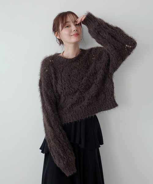 AMUU. PRECIEUSE(アムープレシューズ)の「モールフェザー透かし編みニット(ニット/セーター・レディース・アイボリー/チャコールグレー/ブラウン/ピンク・FREE)」の10枚目の写真