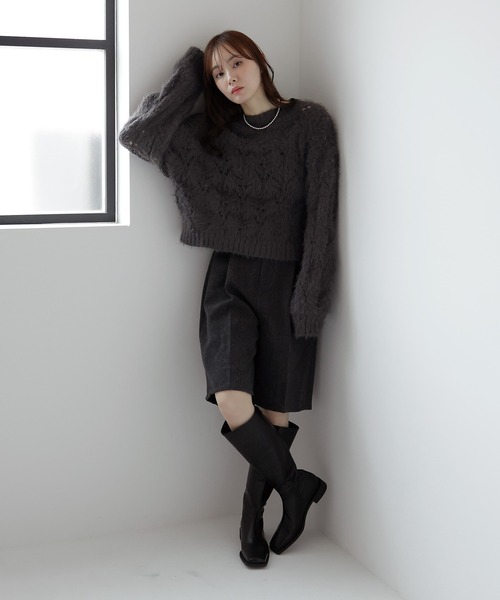 AMUU. PRECIEUSE(アムープレシューズ)の「モールフェザー透かし編みニット(ニット/セーター・レディース・アイボリー/チャコールグレー/ブラウン/ピンク・FREE)」の13枚目の写真