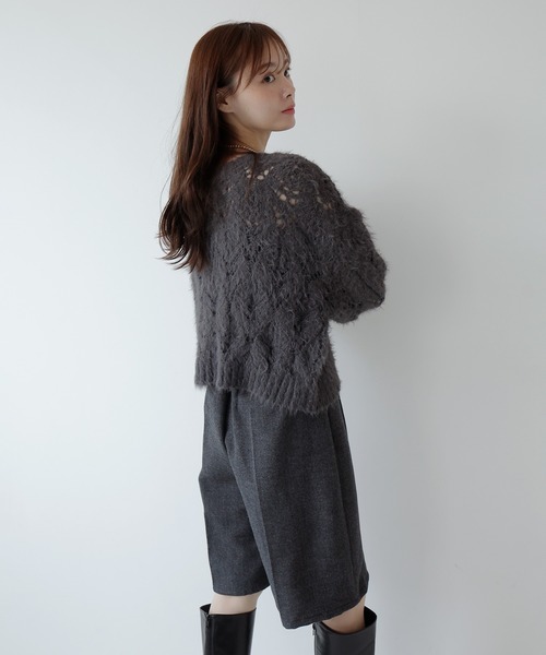 AMUU. PRECIEUSE(アムープレシューズ)の「モールフェザー透かし編みニット(ニット/セーター・レディース・アイボリー/チャコールグレー/ブラウン/ピンク・FREE)」の14枚目の写真