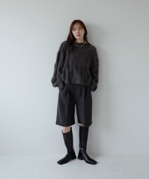 AMUU. PRECIEUSE(アムープレシューズ)の「モールフェザー透かし編みニット(ニット/セーター・レディース・アイボリー/チャコールグレー/ブラウン/ピンク・FREE)」の16枚目の写真